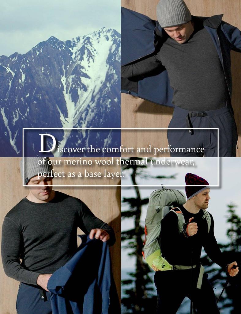 LAPASA Merino Wool Warm Underwear Lightweight Top and Bottom Size Men's (Heather Gray, Set, XL)