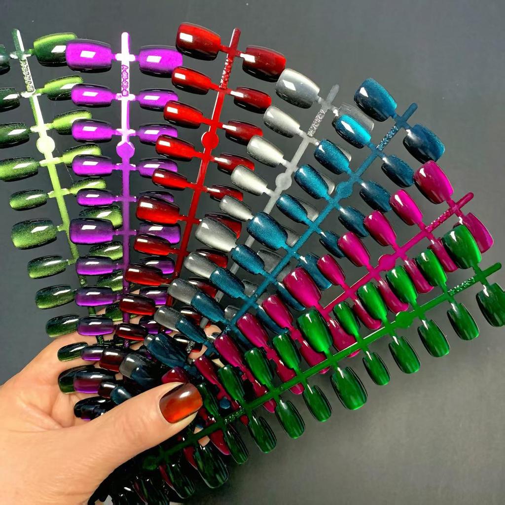 Pure Color Cat Eye Nail Art Stickers: Short Square False Nails