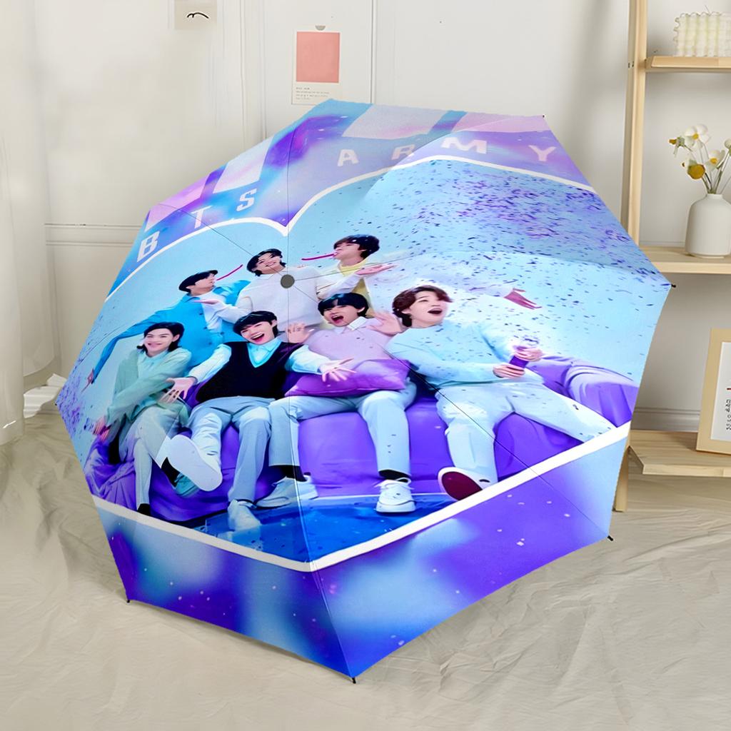 Bts Army Celebration Portable Automatic Umbrella Folding Umbrella with 8 Ribs Durable Plastic & Iron Travel Essential Fashionable Accessory