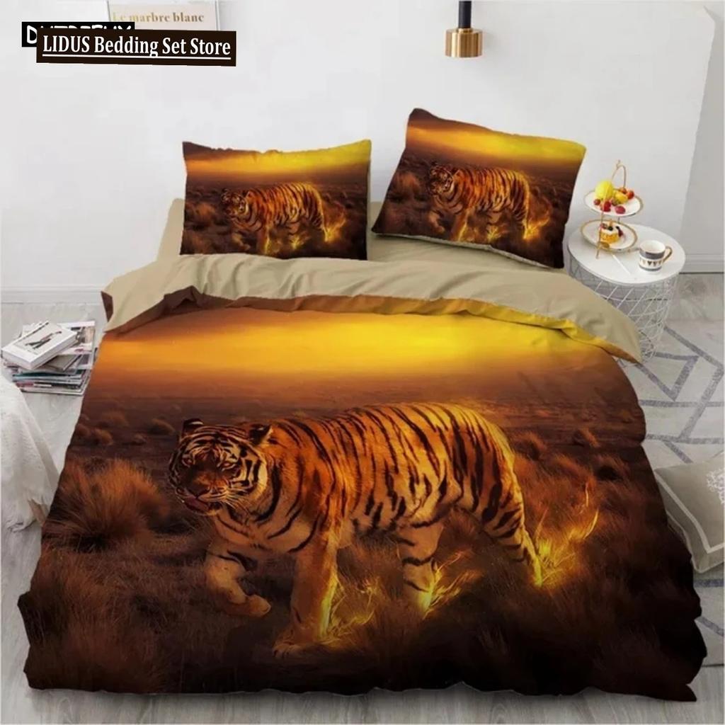 3D Animal Tigers Bedding Set 23PCS Soft Microfiber Queen King Twin Size Duvet Cover Set With Pillowcases Teens Boys Duvet Cover