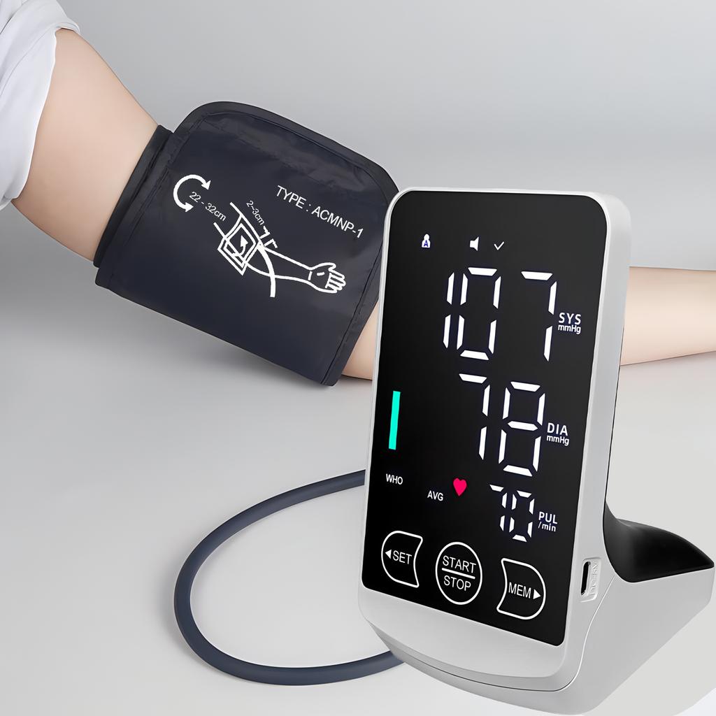 Rechargeable with Voice Upper Arm Automatic Blood Pressure Monitor, Digital BP Sphygmomanometer Or Finger Pulse Oximeter