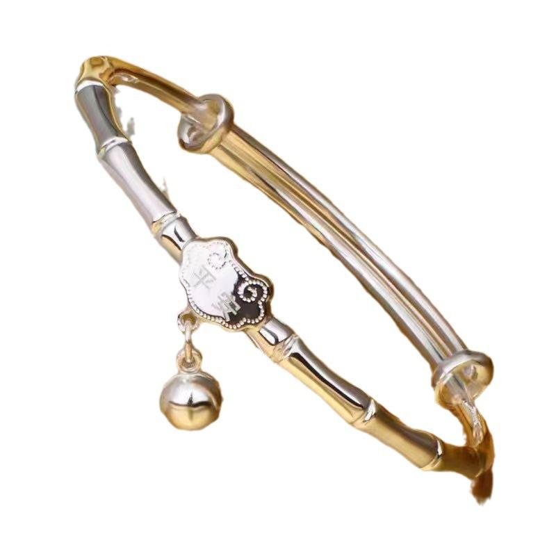 Zuyin 999.9 National Style Safe Ruyi Lock Bag Bamboo Knot Push Pull Bracelet Pure Silver Solid Ruyi Lock Valentine's Day Gift