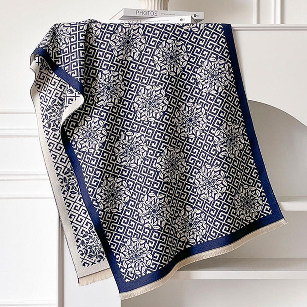 Scarf Women'S Winter High Sense Versatile Imitation Cashmere Scarf Labyrinth Grid Shawl With Dual-Purpose Warm Scarf