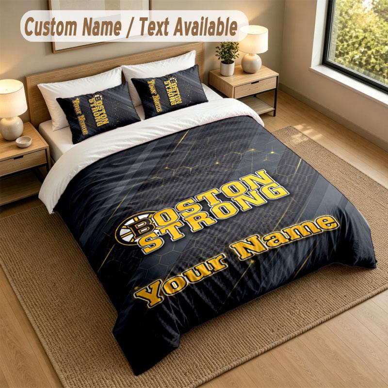 Bedding Set 1 Duvet Cover 2 Pillowcases Boston Bruins Print Soft Bed Linen Bedroom Decor
