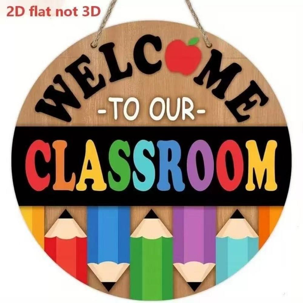 2D Flat Welcome Sign Colorful Round Wooden Classroom Door Sign Ornaments Decoration School Door Hanging School Decoration