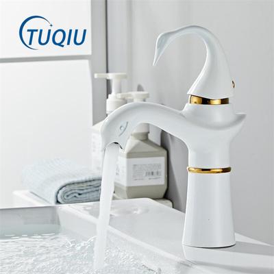 Tuqiu Basin Faucet Gold and White Swan  Faucet Brass Black Bathroom Faucet Bathroom Basin Faucet Mixer Tap Hot Cold Sink Faucet