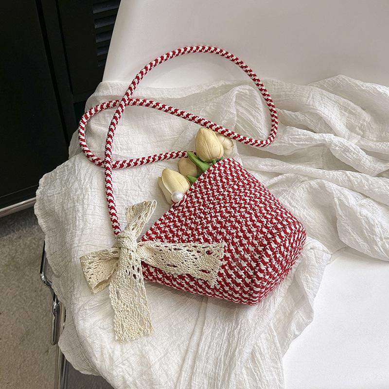 Popular Fashion Woven Bag Women's 2025 New Fashion Bucket Bag Portable Small Square Bag Color Foreign Style Messenger Bag