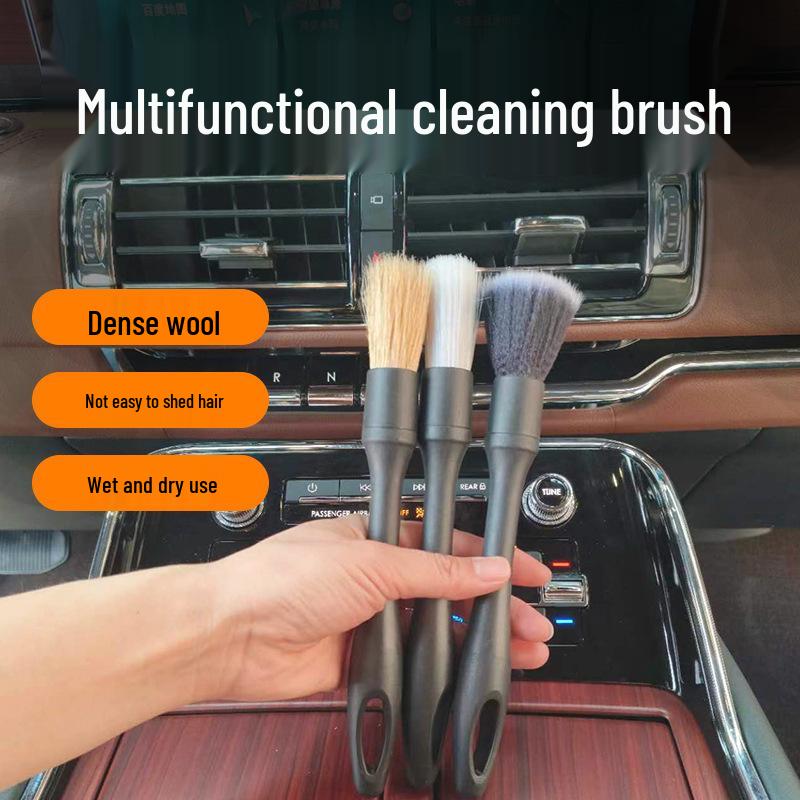 Car Detailing Brush Set with Replaceable Boar Bristle for Interior & Dashboard Cleaning