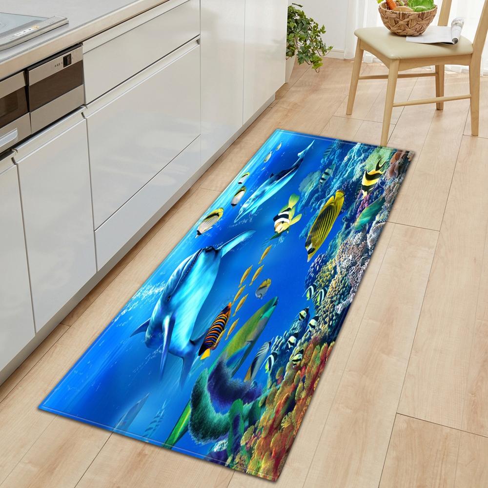 Underwater World Kitchen Mat Entrance Doormat 3D Pattern Bedroom Home Floor Decoration Living Room Carpet Bathroom Anti-slip Rug