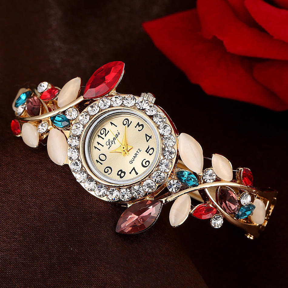 Orologio da Donna Diamanti di Lusso Bracciale in Cristallo in Lega Orologio da Polso a Fiori Elegante Orologio Femminile Orologi Bracciale al Quarzo con Strass
