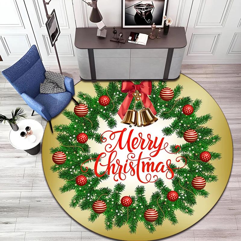 Cute Christmas Day Gift Bell Santa Claus Snowman Christmas Tree round rug Home Soft Decorative Anti slip Chair Mat Carpet Outdoor Floor Mat Carpet 32