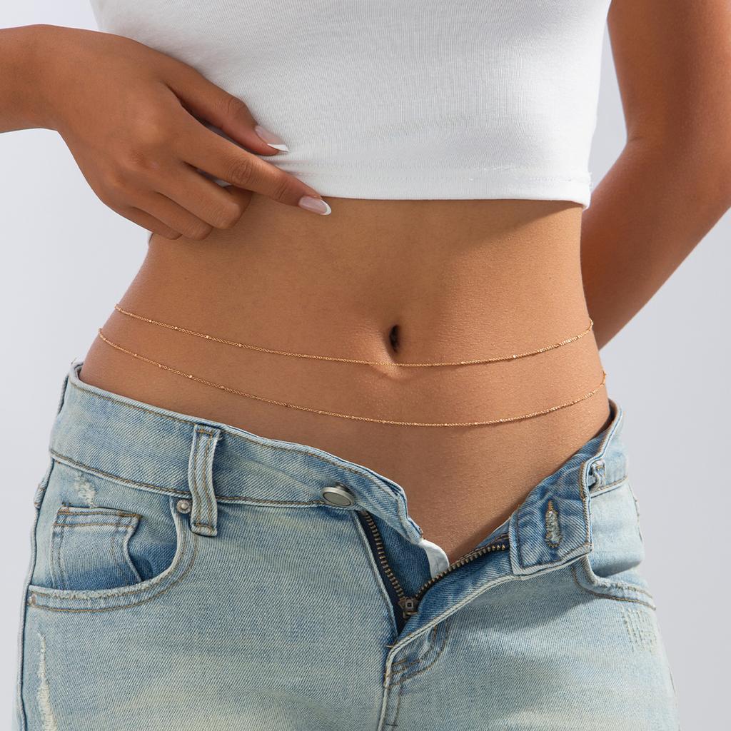 Hip-Hop Style Metal Sequined Snake Bone Waist Chain Set, Sexy Geometric Copper Bead Chain Body Chain