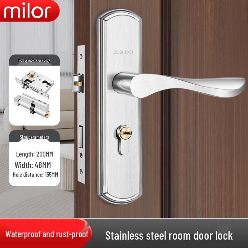Universal Interior Door Lock Set: Silent Three-Piece Black Handle for Bedroom or Old Door Replacement