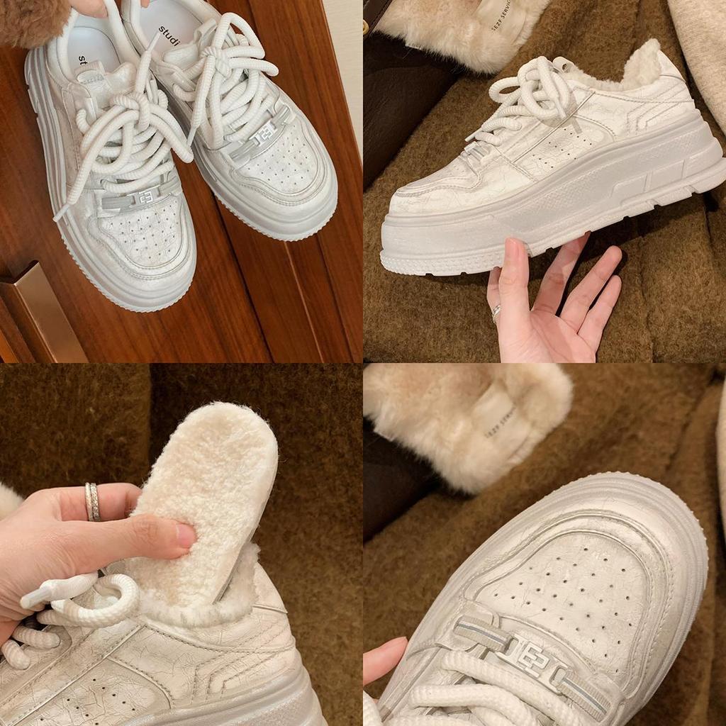 Rindslederversion~ Traubenmutter, die gleichen dicken Schnürsenkel sind alt, lässig, Samt, dicke Sohlen erhöhen die Höhe, schmutzige Board-Schuhe, kleine weiße Damenschuhe