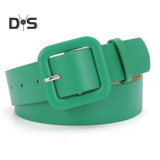Women Belt Multi Holes Adjustable Length Square Buckle Faux Leather Waistband Jeans Dress Coats Candy Color Belt