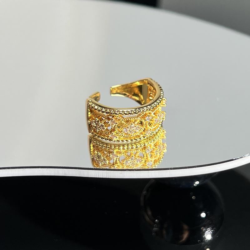 Collection retro Italian court style brushed hollow lace open ring women's fashion niche versatile ring