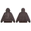 American Vintage Plaid Embroidered Hoodie Loose Fit Casual Pullover Men Women Couple