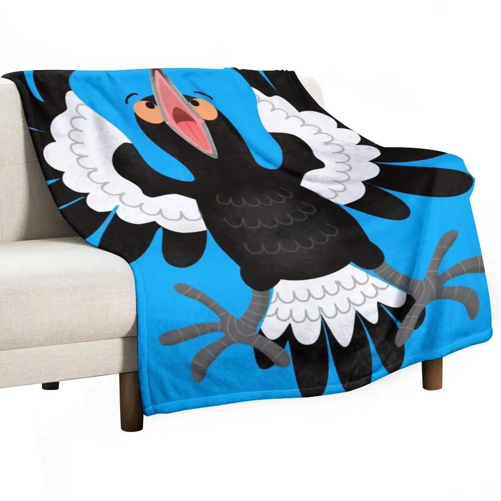 Funny Australian Magpie Cartoon Illustration Throw Blanket Cozy Warm Blanket for Bed Room Decor