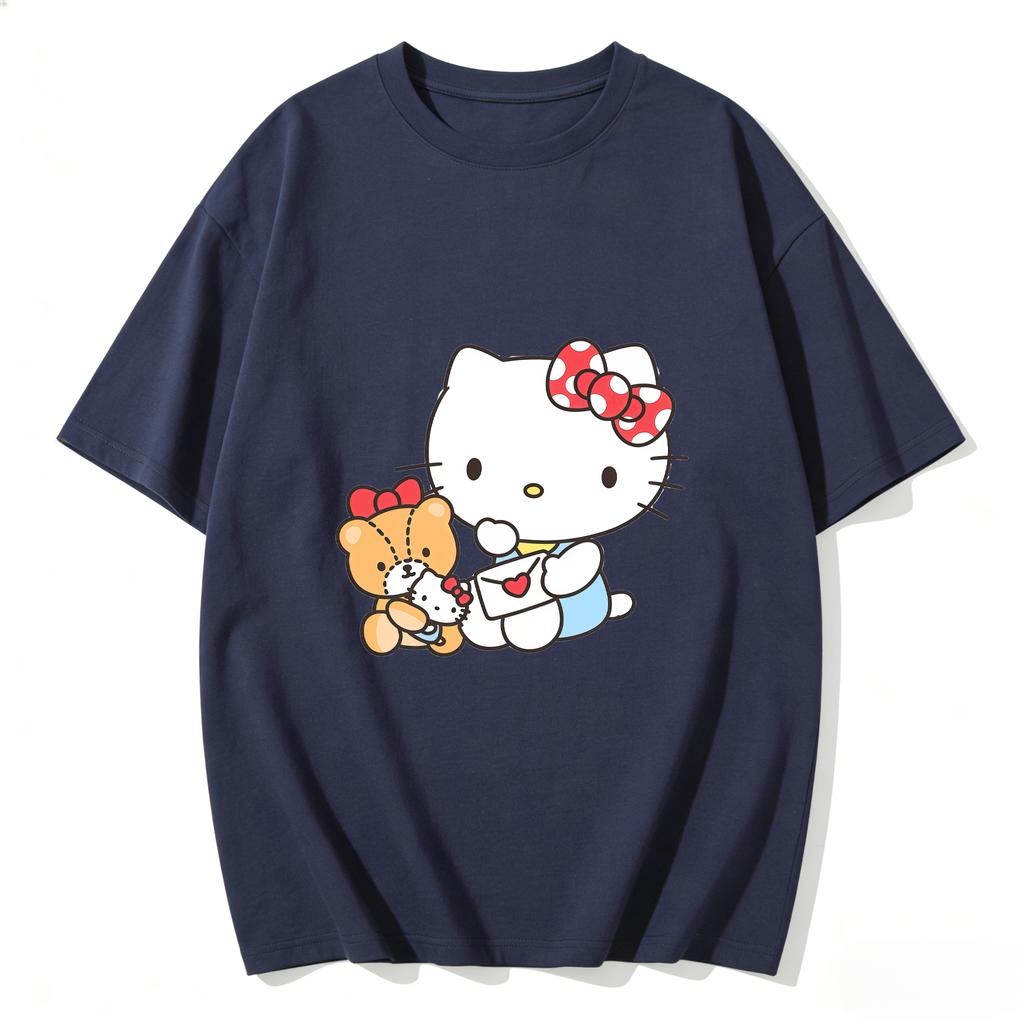 2026 Summer Hello Kitty Cartoon Printed Short Sleeve Pure Cotton Tshirts Womens Family Matching Outfits Tops Tee Trendy Y2k