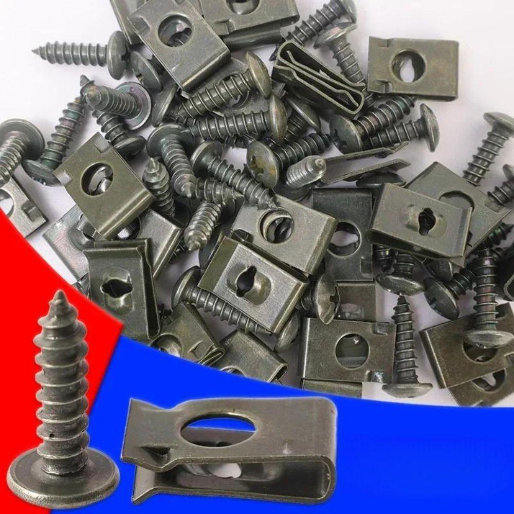 20/40/60Pcs U-Shaped U-Type Fastener Clips Iron Metal Screw Clips Car Accessories