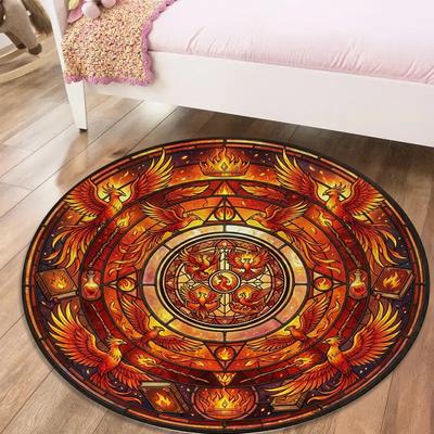 Phoenix Retro Mandala Round Area Rug,Carpet Rug for Living Room Bedroom Sofa Playroom Decor,Non-slip Floor Mat Q0029