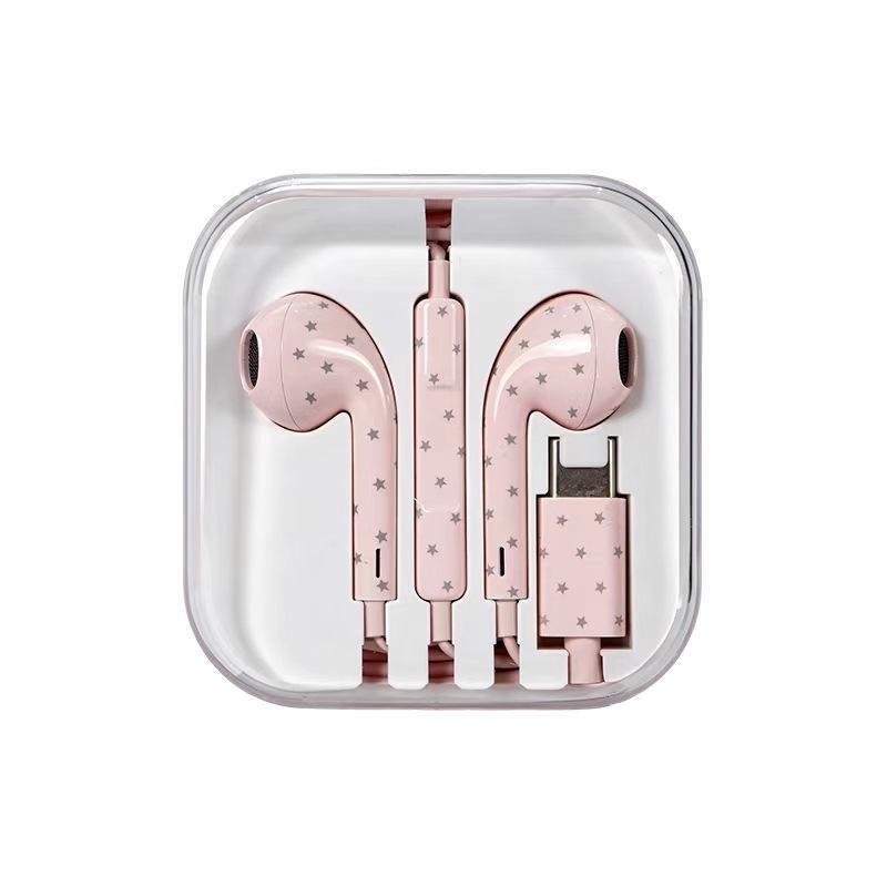 Fones de Ouvido com Fio Tipo-C Cartoon Floral Estrela com Microfone
