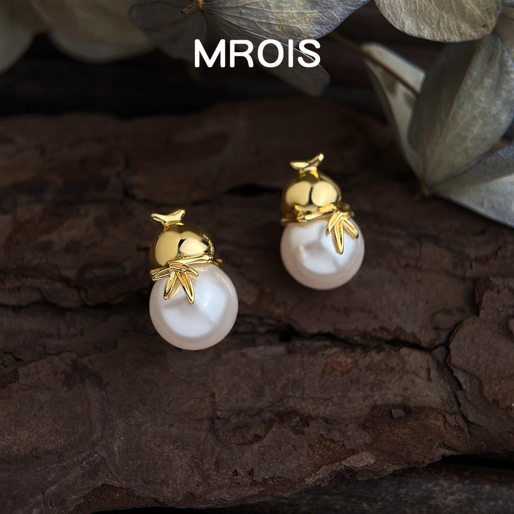 Fu Lu 18K Gold Perlen Kürbis Ohrstecker - Retro Chinesischer Stil, Leichter Luxus Mode