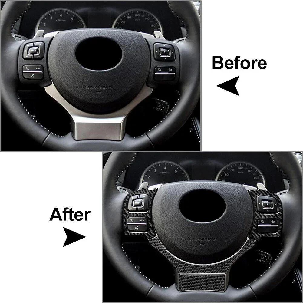 Add a Touch of Elegance with Black Carbon Fiber Steering Wheel Cover Trim for Lexus IS250 NX200 200t 300h 4 Piece Set