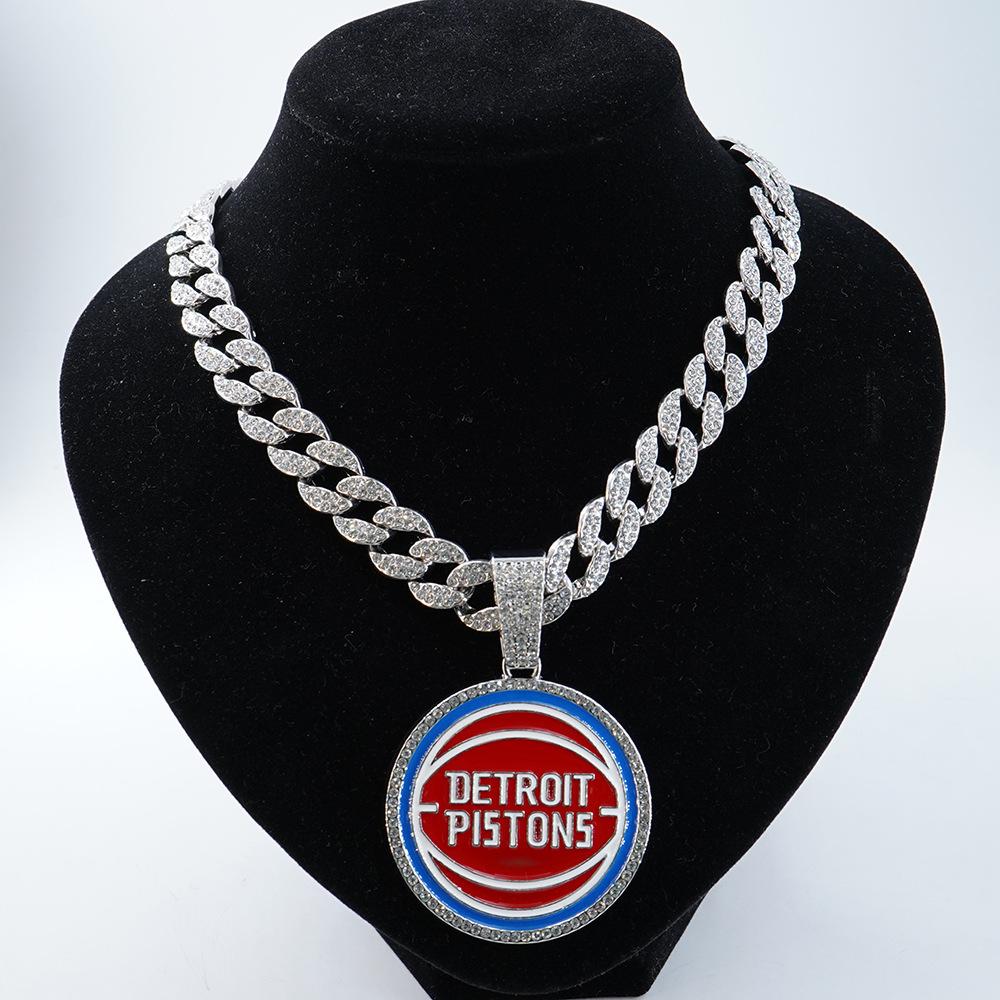 Hip Hop Euro-American Detroit Pistons Detroit Pistons Alloy Pendant Cuban Chain Necklace