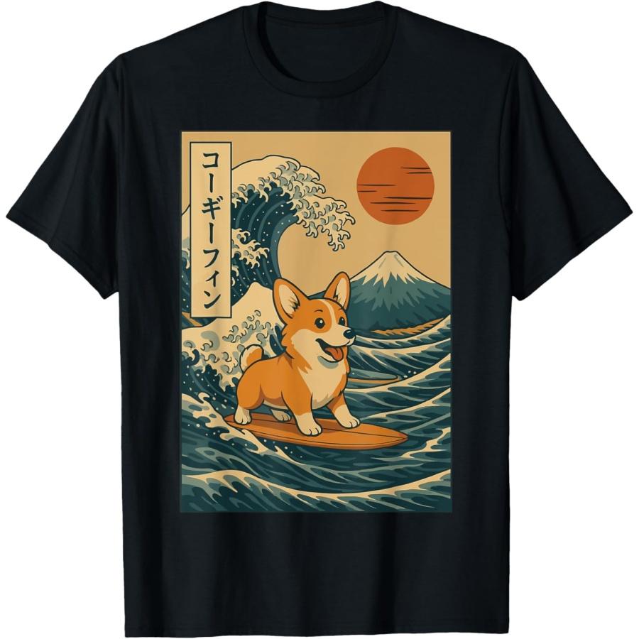 Corgi Surfing Japanese Wave T-Shirt(1) S