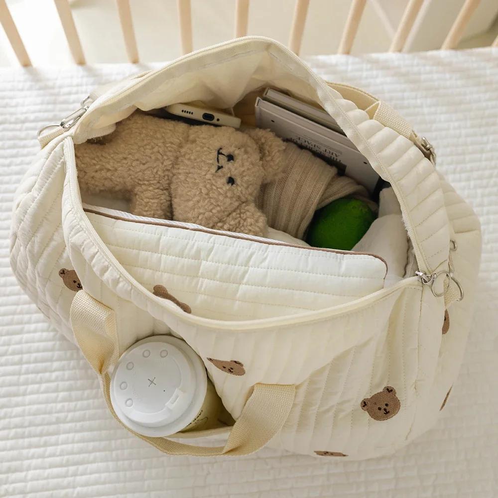 Large Mommy Bag Baby Diaper Bags Cotton Embroidered Travel Luggage Shoulder Bag Stroller Nappy Organizer Portable Handbag