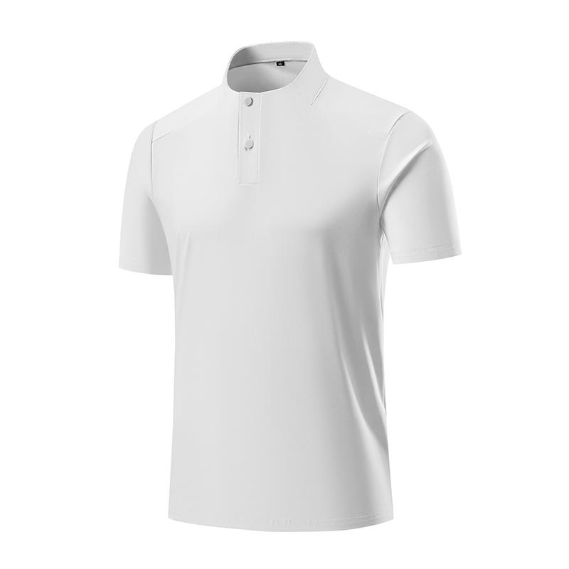 Men s White Stand Collar Ice Silk Short Sleeve Polo Shirt M белый