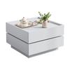 Functional Coffee Table for Living Room, 360 degrees Rotatable, Rotating Tabletop with 2 Shelves and Storage Space, Side Table Frame Pure White
