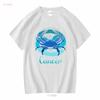 Cancer Astrology Zodiac Horoscope Sign T Shirt Long Or Short Sleeves Vintage Washed Stylish Versatile Streetwear Homme