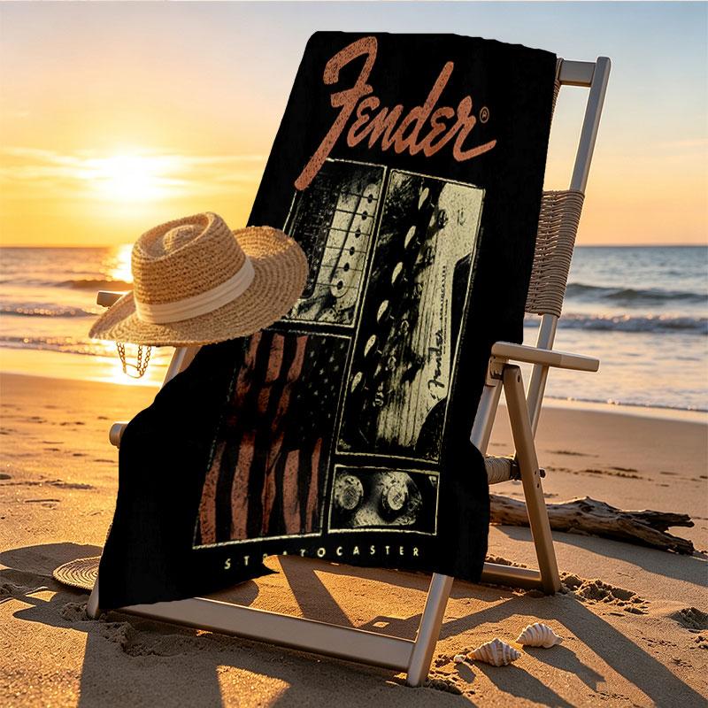 Fender Print Beach Towel Design, Soft, Lightweight. for Home Bathroom, Spa, Pool, Yoga, Surfing, Camping, Gift for Family, Friend