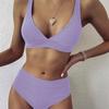 Big Pit Strip High Waist Pure Color Bikini Double Shoulder Belt Split Swimsuit Women's Swimsuit