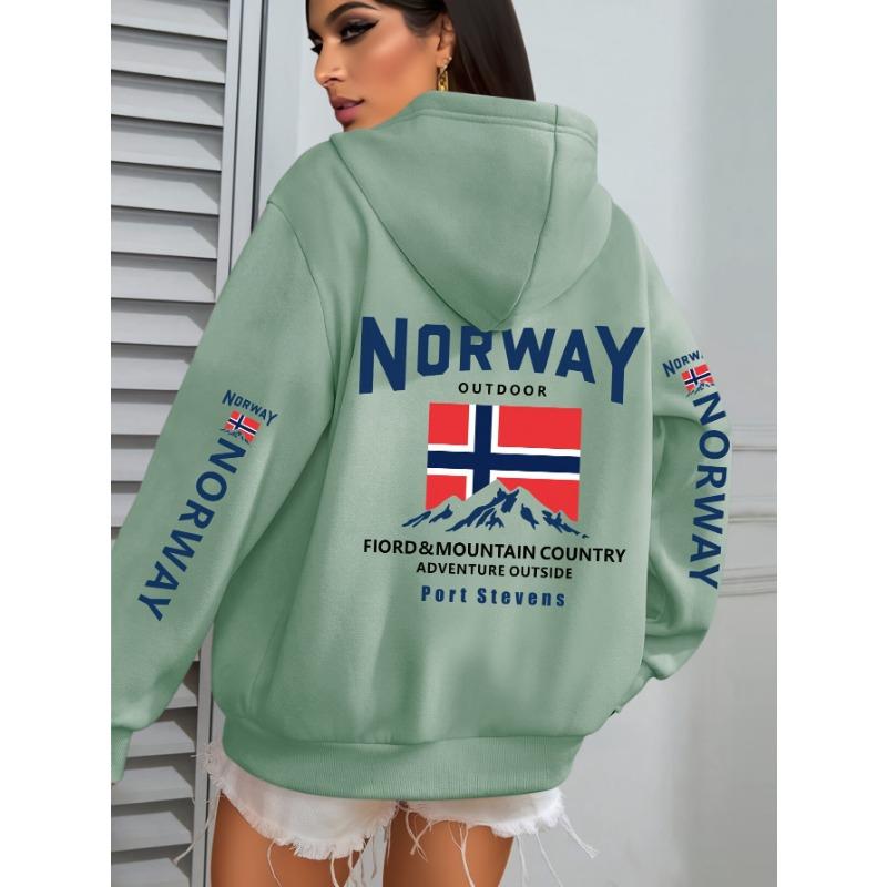 Sudadera con Capucha Estampada NORUEGA, Sudadera de Moda Casual, Sudadera con Capucha Bolsillo Cordón para Otoño e Invierno, Ropa para Mujer