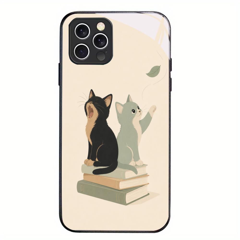 Kitten Tempered Glass Case For iPhone 17 16 Plus 15 Pro 13 14 12 Anti Scratch Raised Camera Lens Protection Cellphone Shell