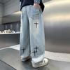 Men's 2026 Spring Trend Loose Wide-Leg Jeans with Cross Star Embroidery