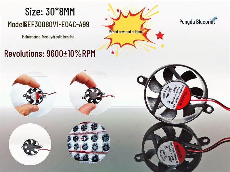 Hydraulic 3cm Silent 5V Cooling Router Fan EF30080V1-E04C-A99 Bare wire with tin no plug