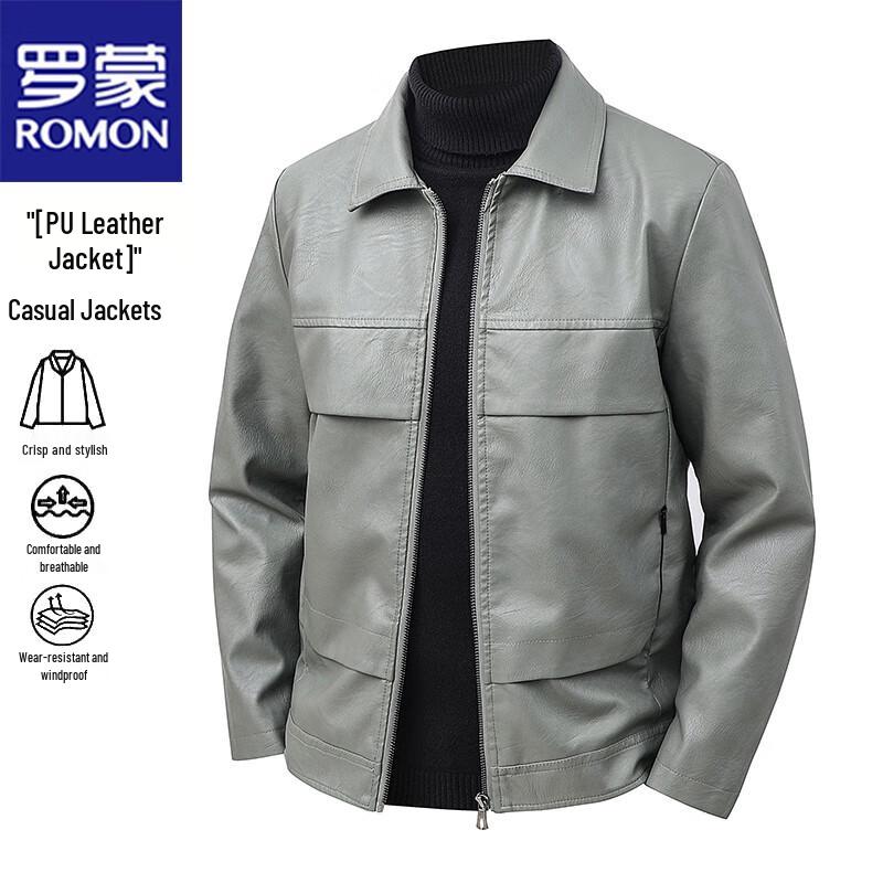 

ROMON Men s Trendy Lapel Faux Leather Jacket XL