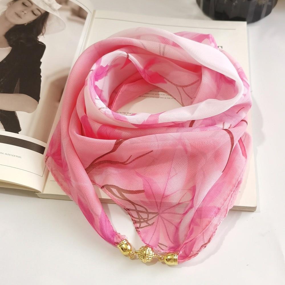 Luxury Silk Scarf Printed Small Square Scarf Fashion Magnetic Buckle Scarf For Women