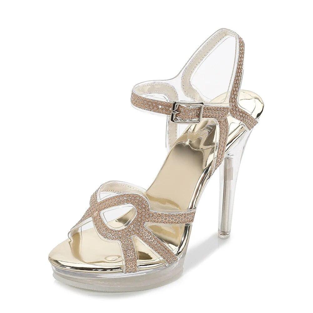 Women Crystal Heel sandals 12cm Ladies Stiletto Shoes Crystal Stained Glass Strip Color Diamond Sexy Fashion Sandals 12cm Heel WZ