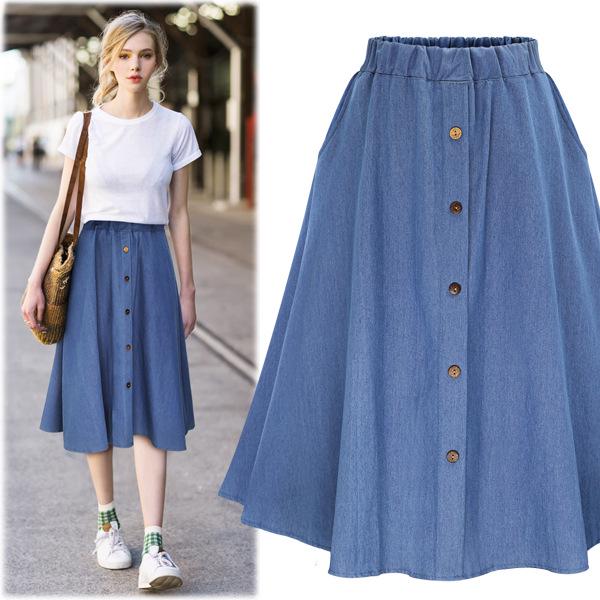 European & American Plus Size Women's Elastic Waist A-Line Denim Skirt