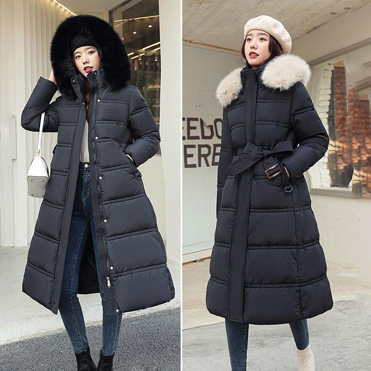 Down Jacket Women's Winter Long Cotton-padded Over The Knee Korean Loose Thickened Solid Color Padded Jacket