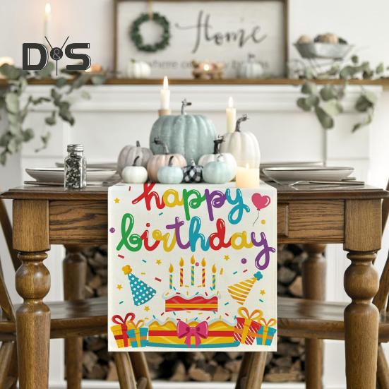 Happy Birthday Table Runner Balloon Confetti Print Protects Table from Heat And Scratches Reusable Table Protection Decoration Birthday Party Table