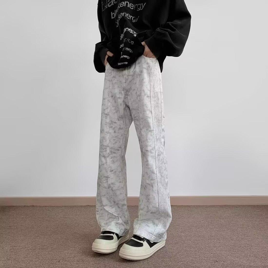 

Мужские джинсы с широкими штанинами JYL Американский винтаж Грязно-белые с брызгами Свободные джинсовые брюки S сплав оранжевый