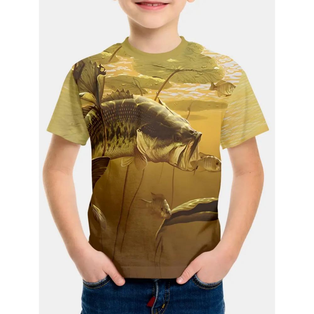 Summer Kids' T-Shirt Cartoon Shark Fishing Boy Casual Cool Round Neck Fashion Top