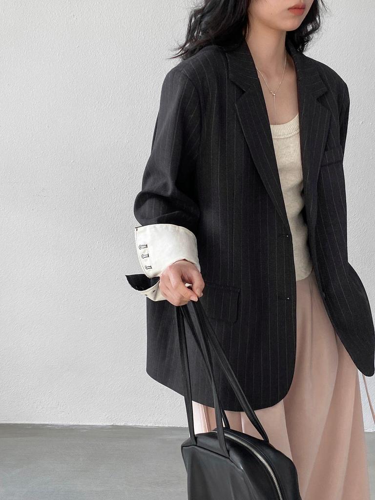 Jiang Zuo Minimalist Korean Style Embroidered Striped Blazer