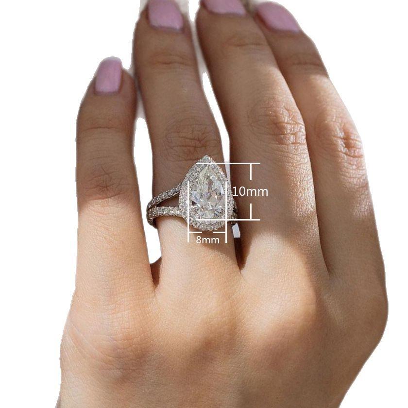 Water Drop Zircon Ring Sparkle Pear-shaped Women's Diamond Ring Micro-set Zircon Proposal New European and American Ring 2026